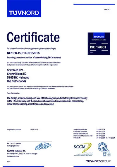 Spirotech ISO 14001 - TUV Zertifikat